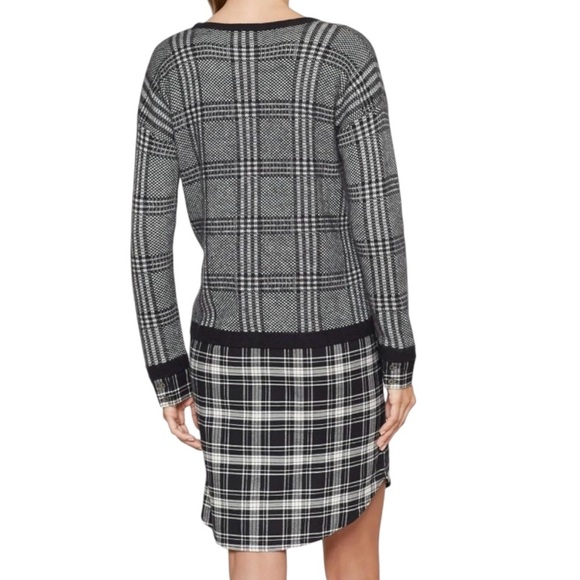 Soft Joie Black and White Long Sleeve Mixed Media Sweater Dress, Small - Picture 3 of 13